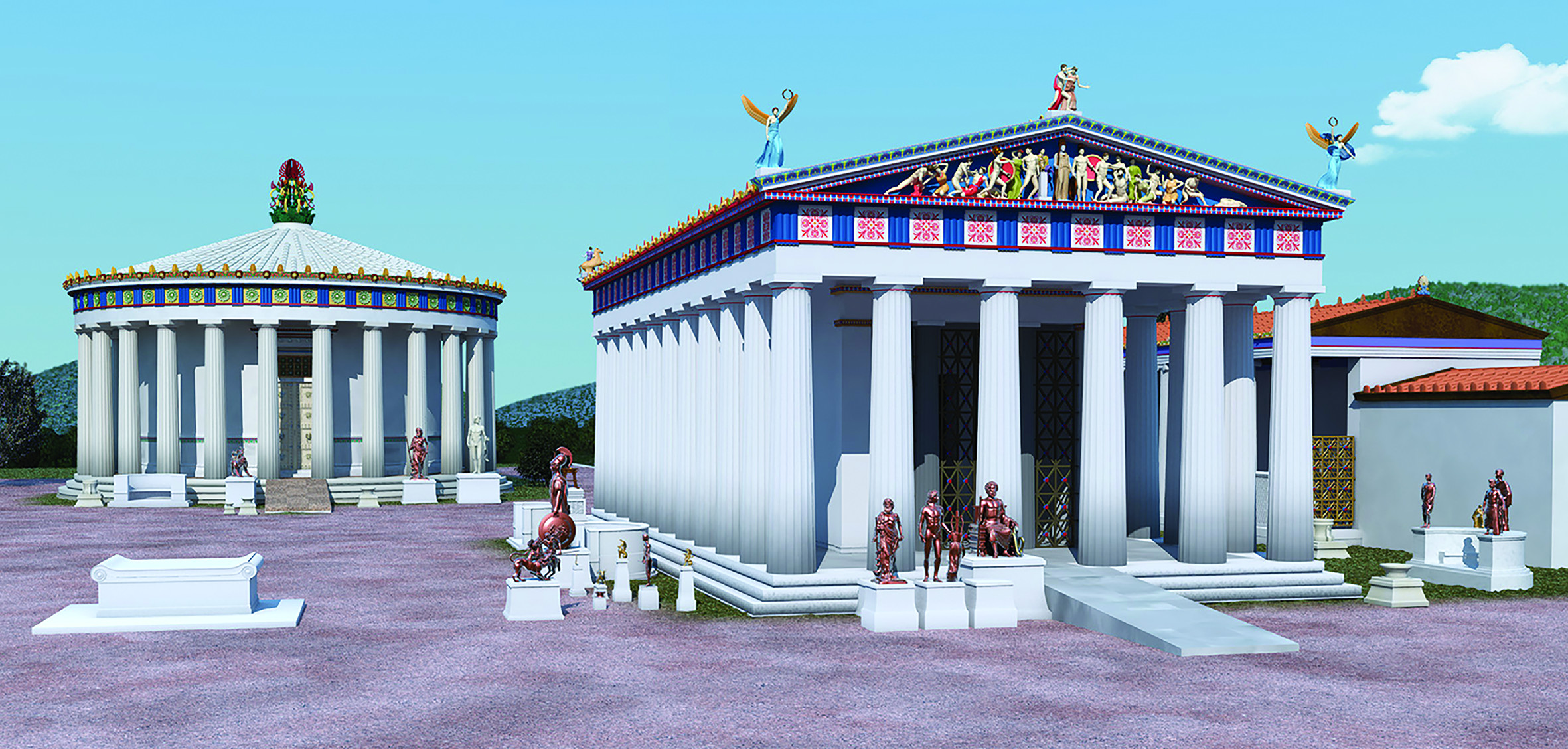 Reconstruction of the Temple of Asclepius and the Thymele at Epidaurus. (Image: 2019 John Goodinson. Scientific advisor John Svolos. Anasynthesis Project)