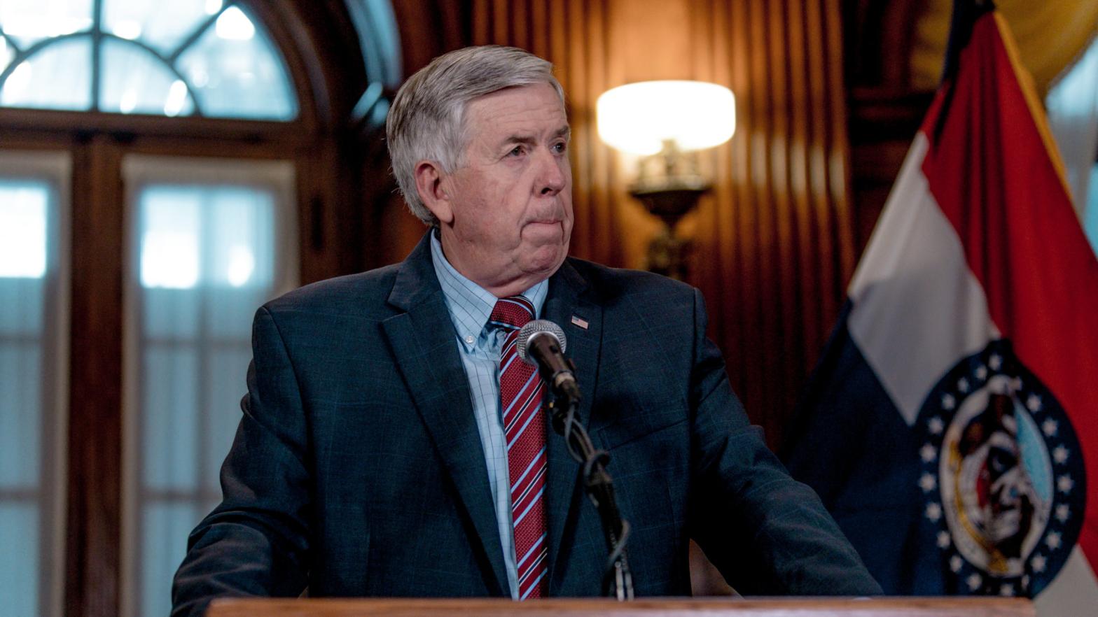 Gov. Mike Parson listens to a media question during a press conference to discuss the status of licence renewal for the St. Louis Planned Parenthood facility on May 29, 2019, in Jefferson City, Missouri. (Photo: Jacob Moscovitch, Getty Images)