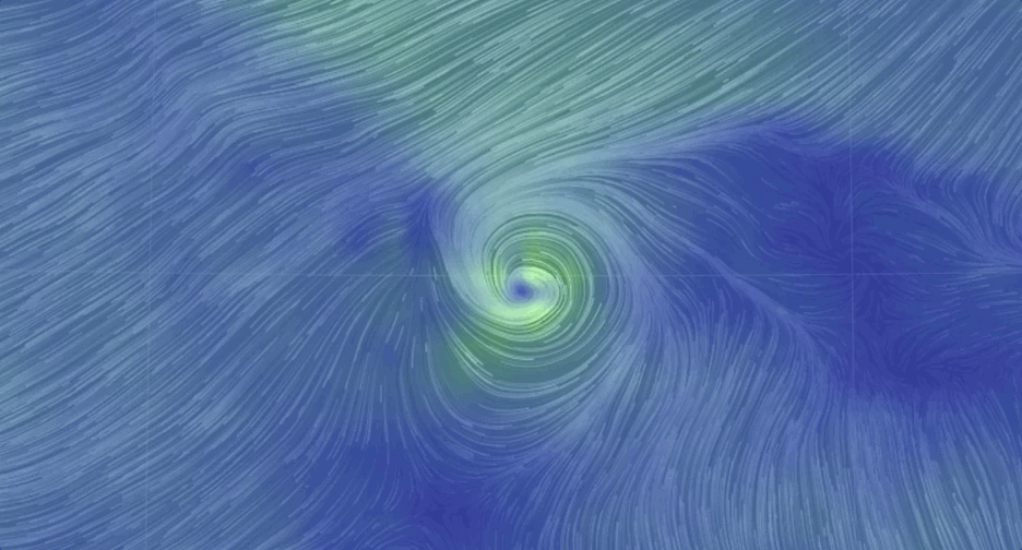 Tropical Storm Gonzalo spinning in the Atlantic. It could be a hurricane soon. (Gif: Earth Wind Map)
