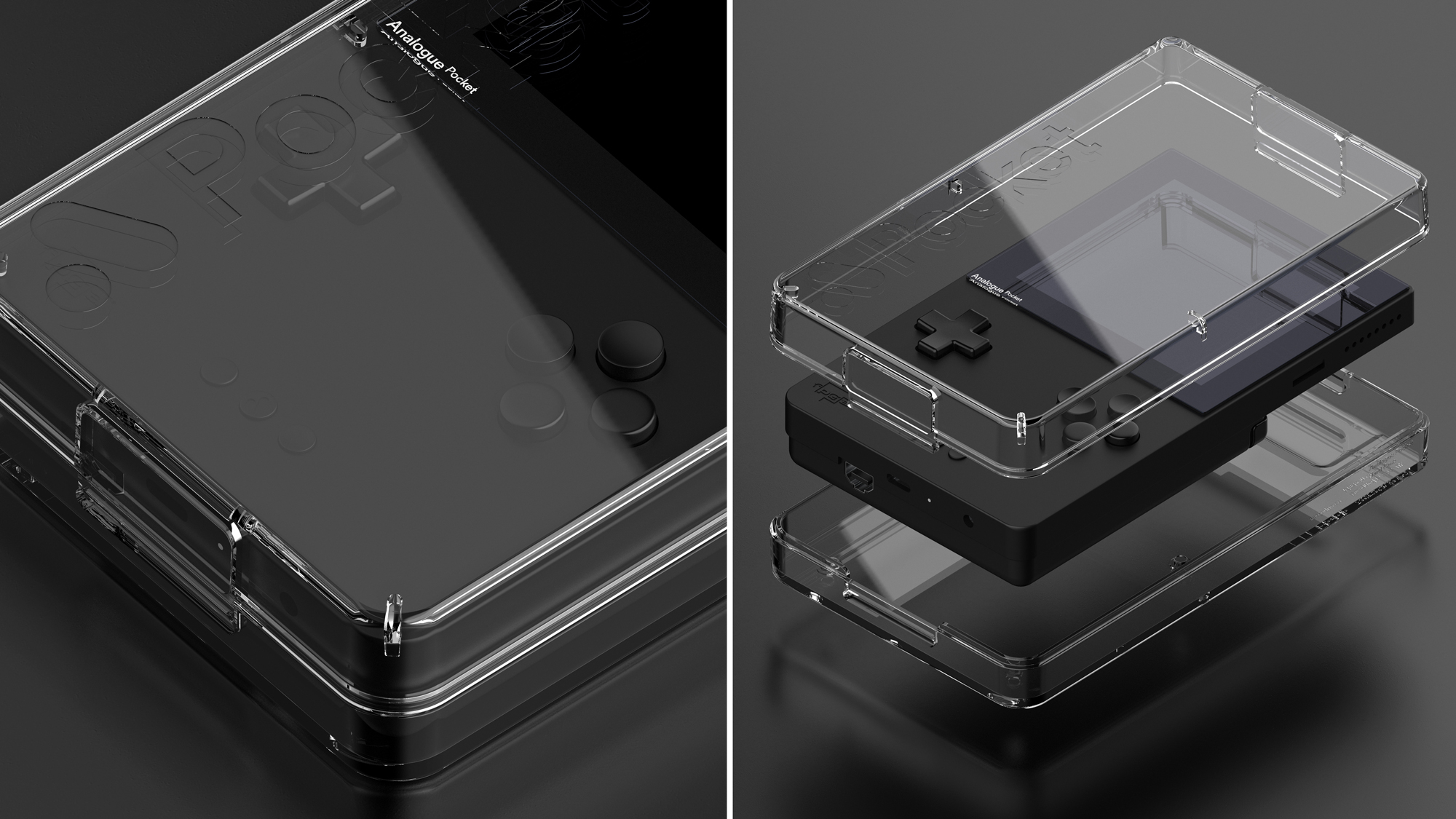 A crystal clear plastic case will be available for the Analogue Pocket, although it's only for storage purposes. (Photo: Analogue)