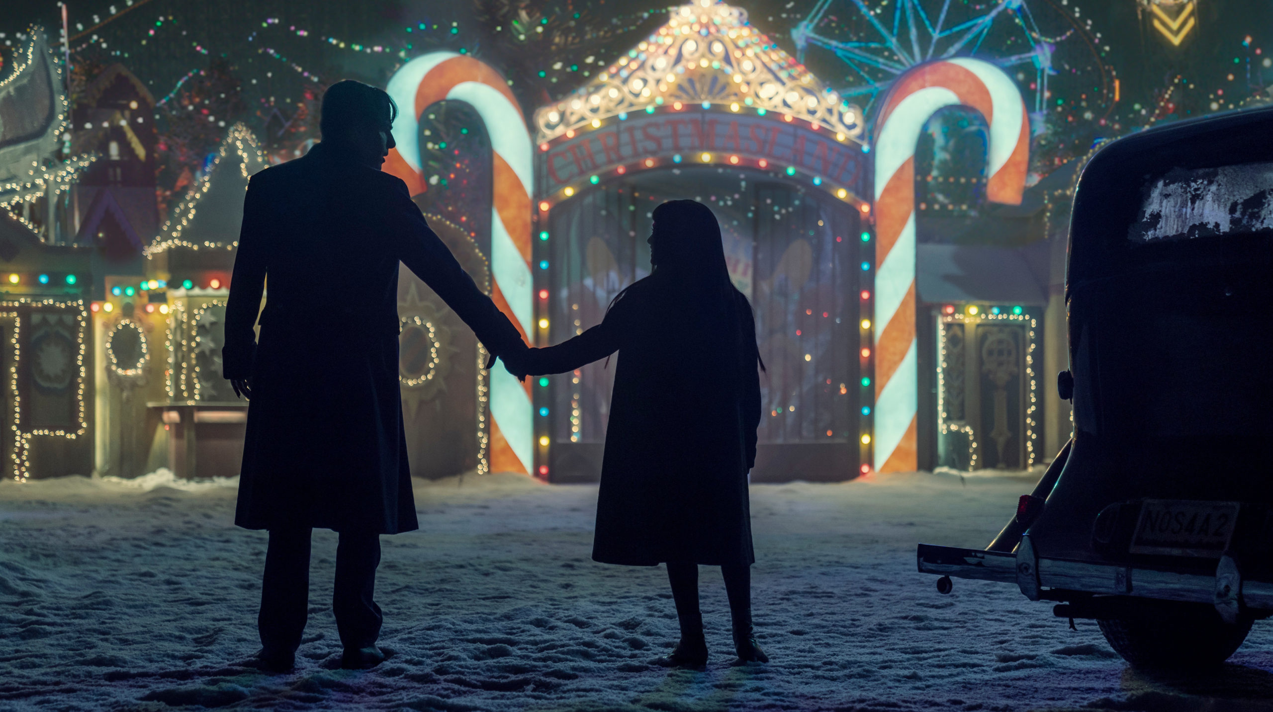 Charlie (Zachary Quinto) and Millie Manx (Mattea Conforti) enter Christmasland. (Photo: Zach Dilgard/AMC)