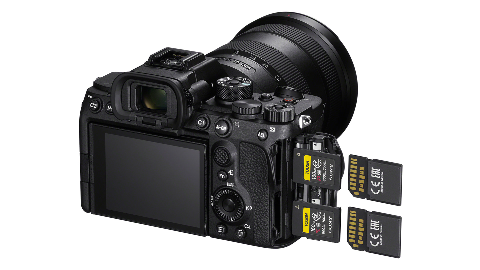The new dual card readers in the A7SIII support both standard SD cards and the new CF Express Type A cards.  (Photo: Sony)