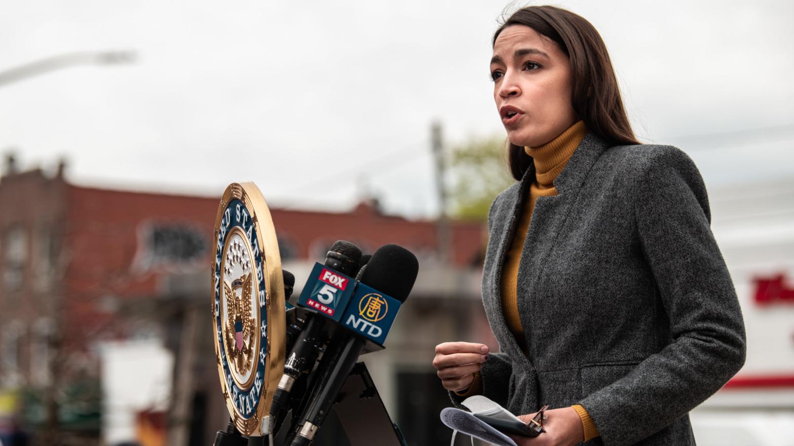 Representative Alexandria Ocasio Cortez speaks at a press conference at Corona Plaza in Queens on April 14, 2020 in New York City.  (Photo:  Scott Heins, Getty Images)