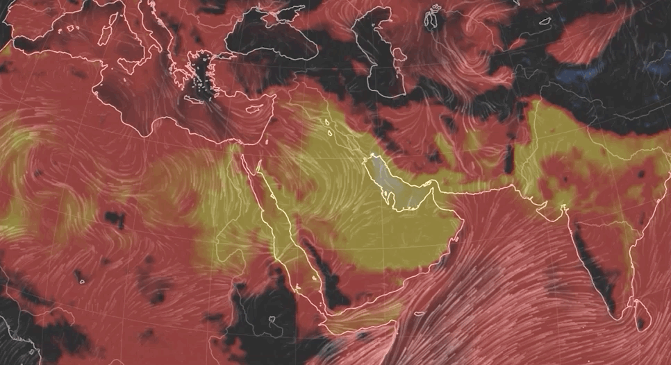 The misery index over the Middle East right now (Gif: Earth Wind Map)