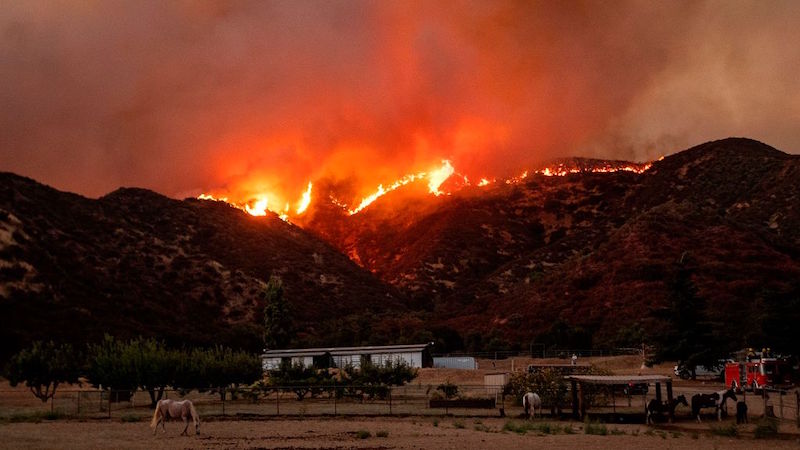 The blaze from the Apple fire reached a residential area of Banning, California on August 1. (Photo: Josh Edelson/AFP, Getty Images)