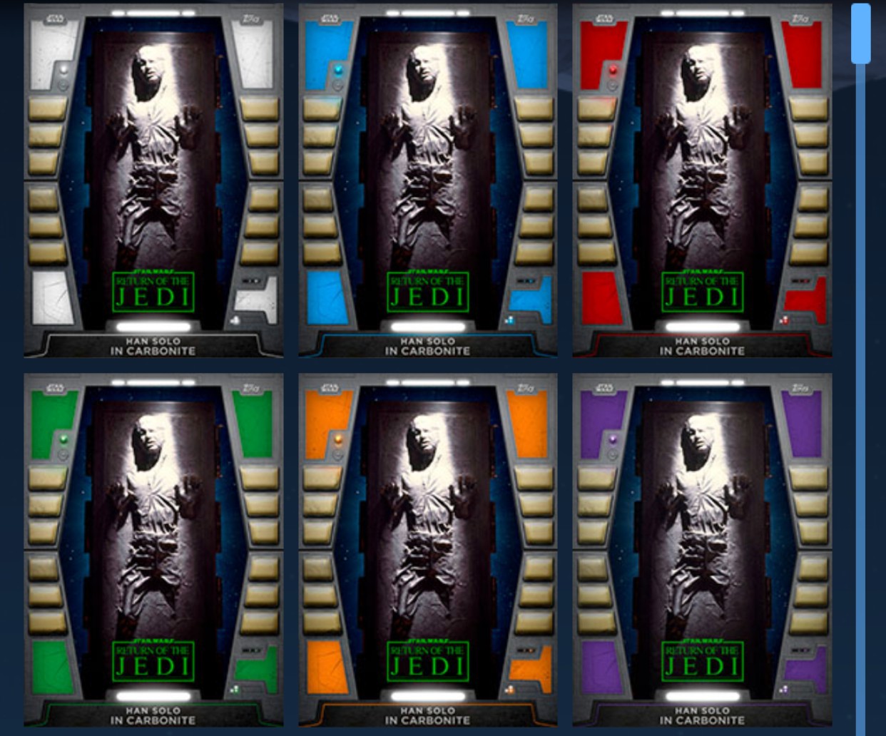 Here they are. The 2020 Han Solo in Carbonite base cards. I need a lot of these.  (Image: Topps)