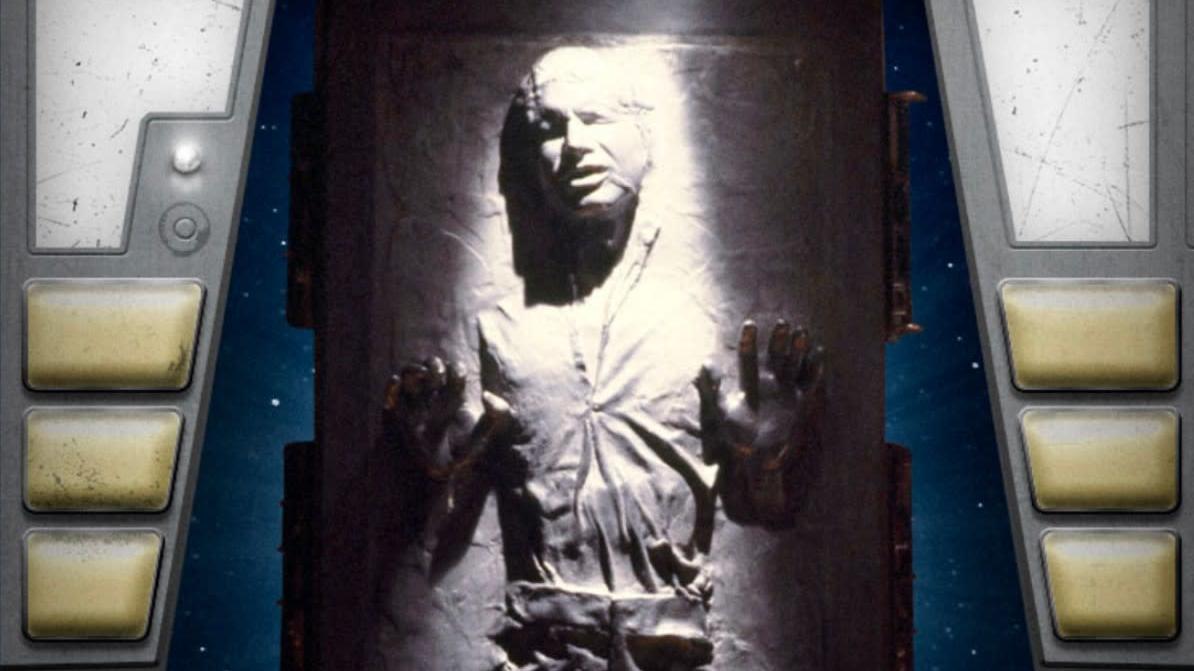 A crop of Han Solo in Carbonite white base. I need at least 10,000 of these. (Image: Topps)