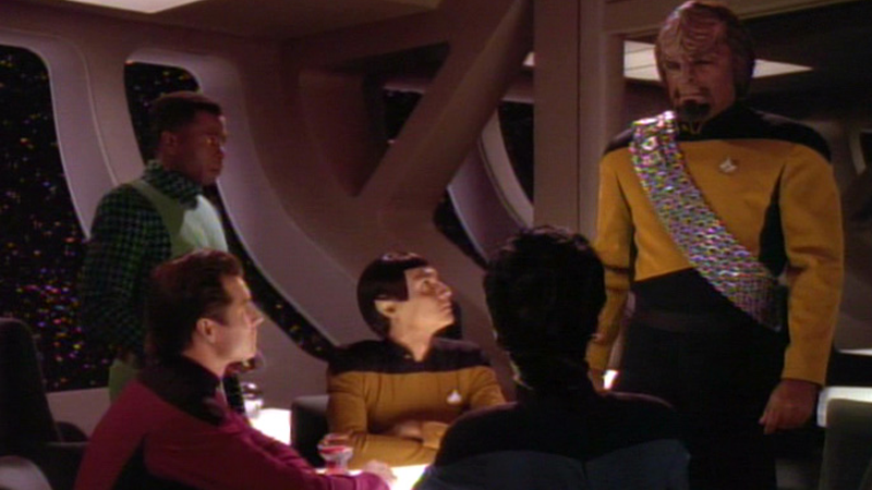 In grief, Worf crosses the divide between bridge officer and humble ensign. (Screenshot: CBS)
