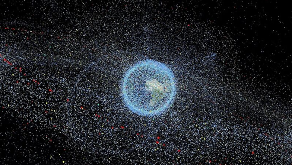 Computer image showing distribution of space debris in orbit around Earth. (Image: ESA)