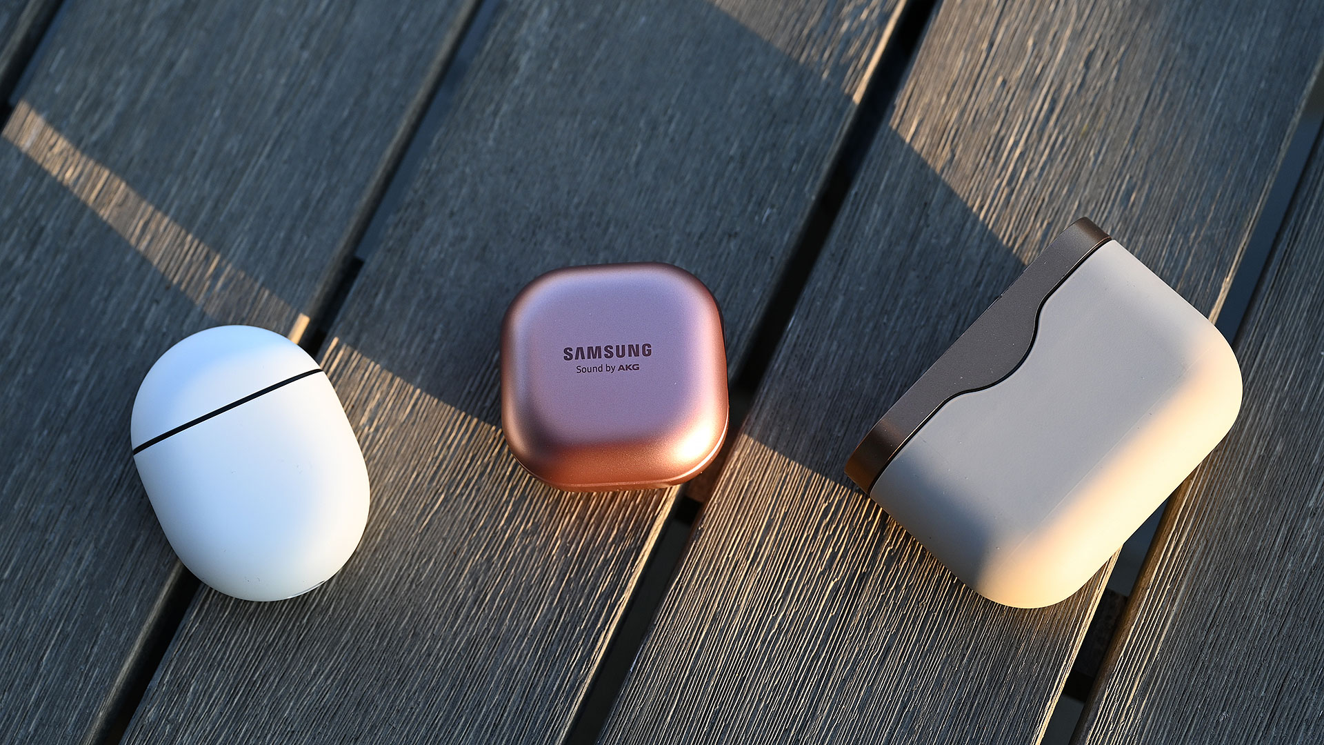 The Galaxy Buds Live case is also quite compact, as it's smaller (though slightly thicker) than Google's Pixel Buds case, and almost half the size of Sony's WF-1000XM3 case.  (Photo: Sam Rutherford)
