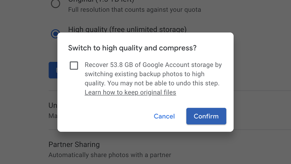 Shrinking your files in Google Photos can be an effective space saver. (Screenshot: Google Photos)