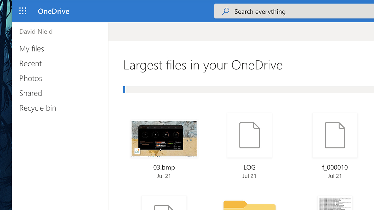 OneDrive will identify the biggest files you've uploaded. (Screenshot: OneDrive)