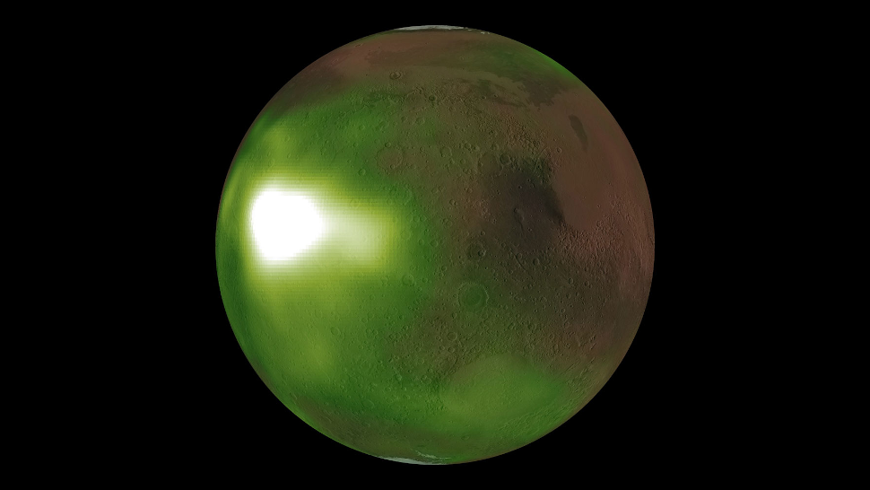 Ultraviolet 'Nightglow' of Mars's amosphere. (Image: NASA/MAVEN/Goddard Space Flight Centre/CU/LASP)