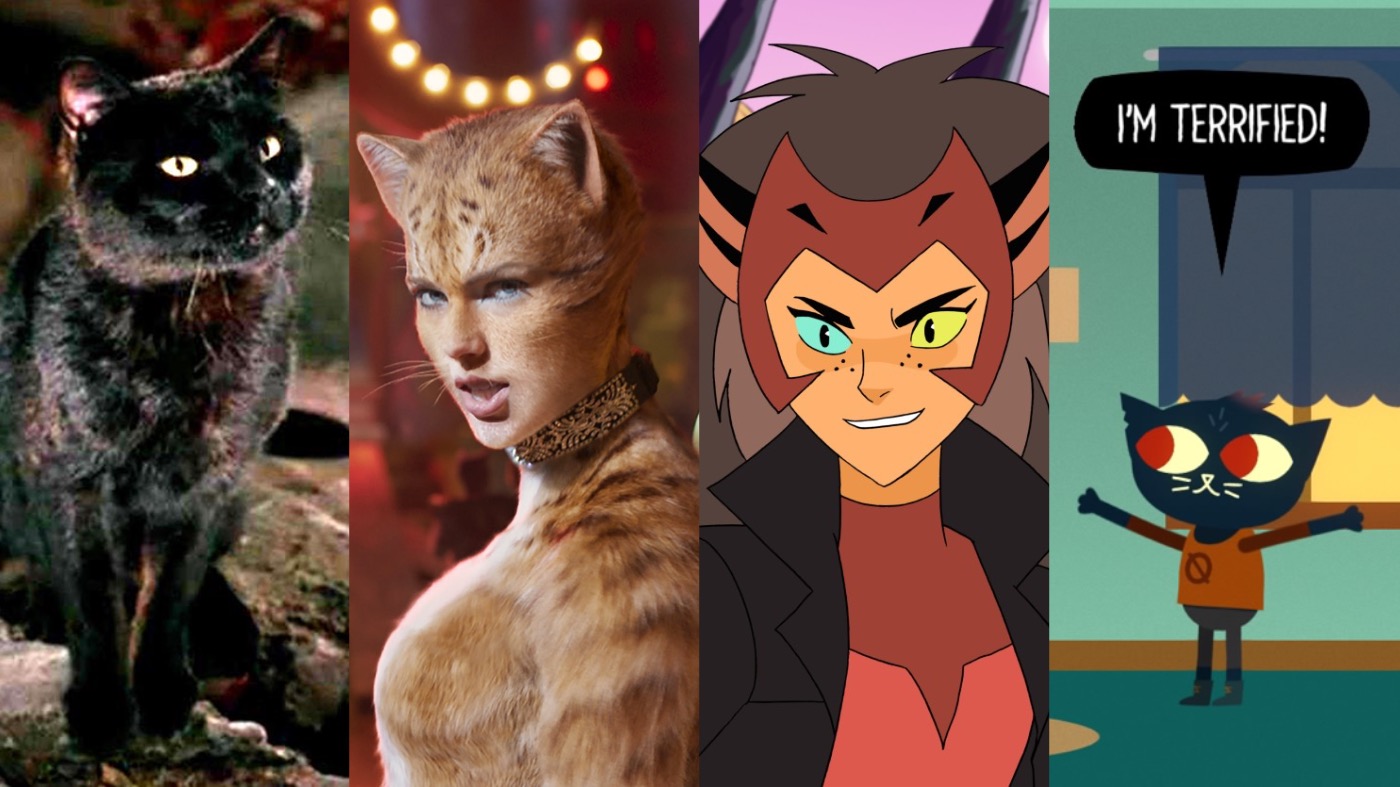 From left: Binx the cat, Bombalina the cat, Catra the cat person, and Mae the cat person. (Image: Disney,Image: Universal Pictures,Image: Netflix,Image: Infinite Fall)