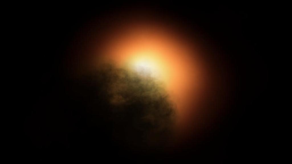 Artist's interpretation of a giant dust cloud obscuring our view of Betelgeuse.  (Image:  ESO, ESA/Hubble, M. Kornmesser)