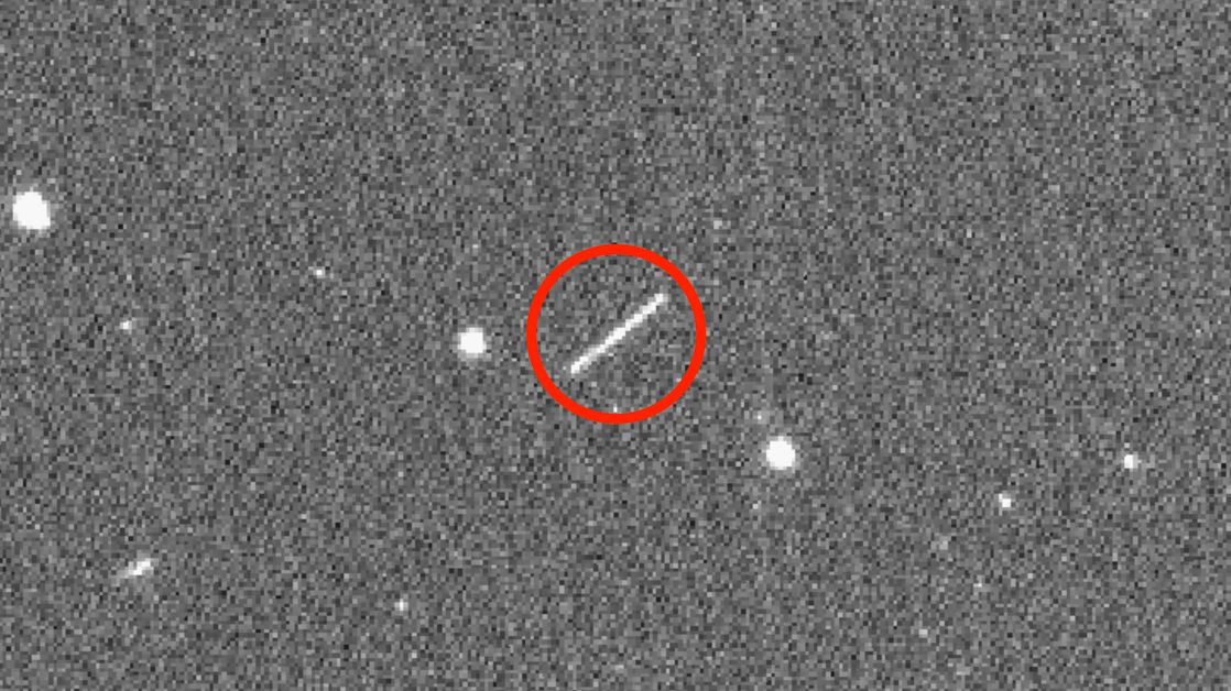 Asteroid 2020 QG. It appears as a streak because it's closer than the background stars, and because it zipped past the telescope's camera. (Image: ZTF/Caltech Optical Observatories)