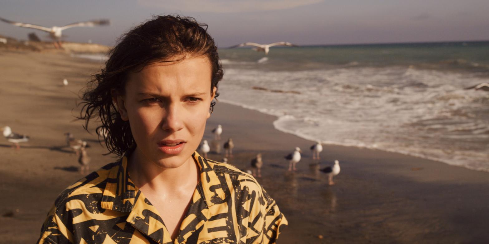 Eleven (Millie Bobby Brown) in her season three psychic beach moment. (Photo: Netflix)