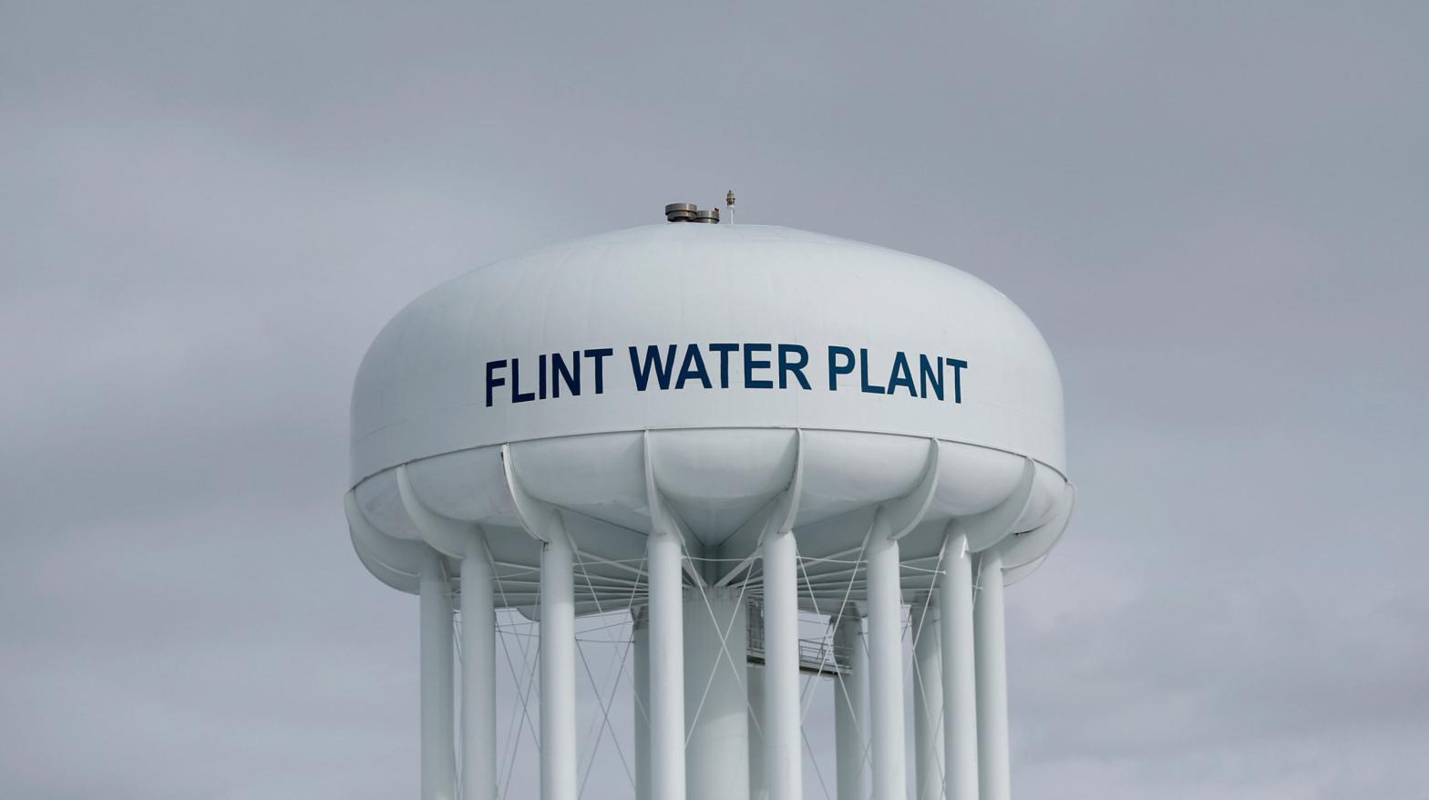 The Flint Water Plant tower hangs over the city in this February 2016 photo. (Photo: Paul Sancya, AP)
