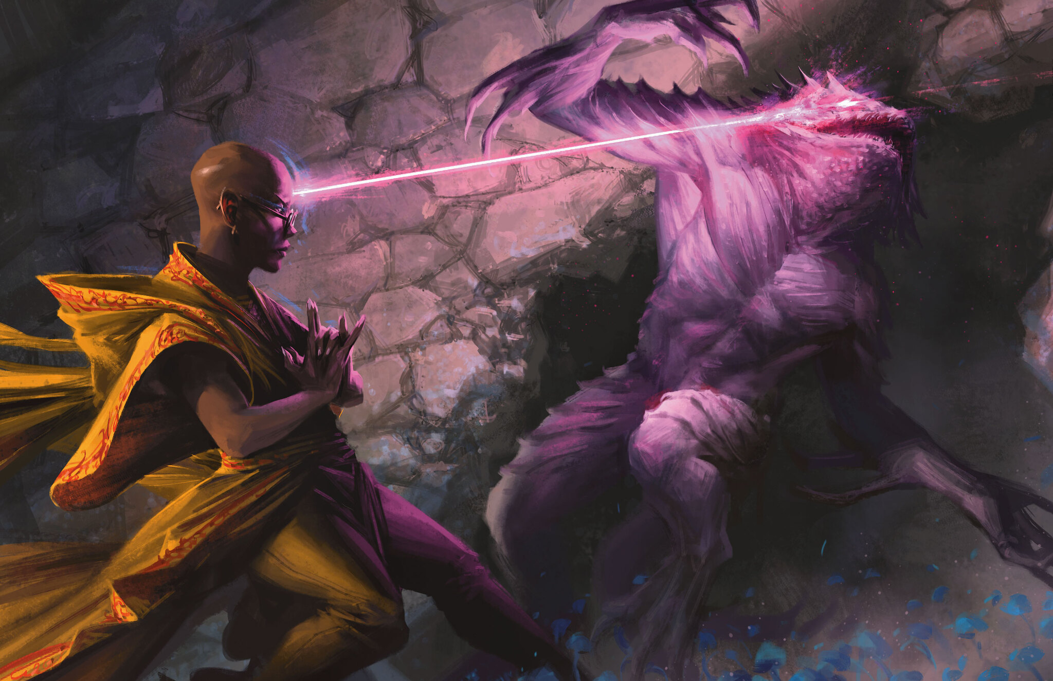 A suitably ticked-off Wizard zaps a troglodyte with Mind Sliver, one of several psionic spells featured in the book. (Image: Andrew Mar/Wizards of the Coast)
