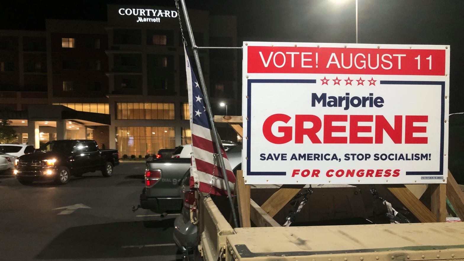 Marjorie Greene campaign signs in Rome, Georgia on Aug. 11, 2020. (Photo: Mike Stewart, AP)