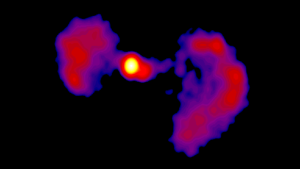 TXS 0128 seen at 15.4 gigahertz, and as observed by the Very Long Baseline Array (VLBA), (Image: NRAO)