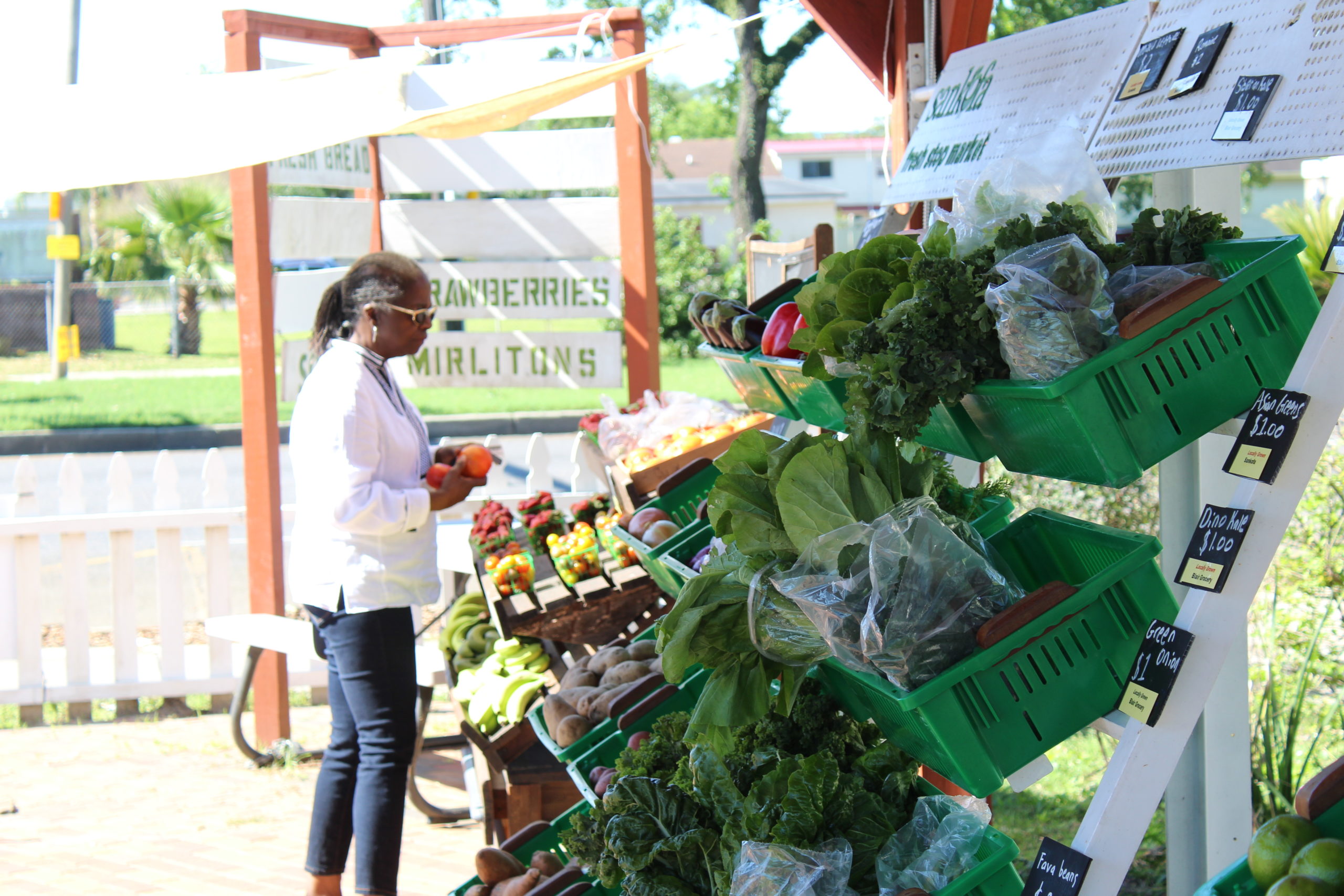 Elaine Proctor, a resident of the Lower Ninth Ward, shops at the Fresh Stop Market that Sankofa runs on Claude Avenue. (Photo: Courtesy of Sankofa CDC)