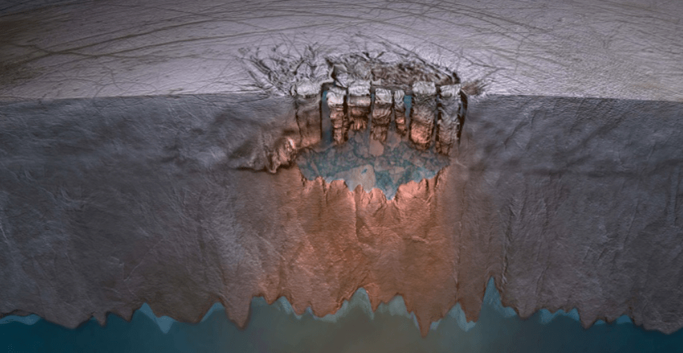 Artist's depiction of Europa's chaos terrain.  (Image: NASA)
