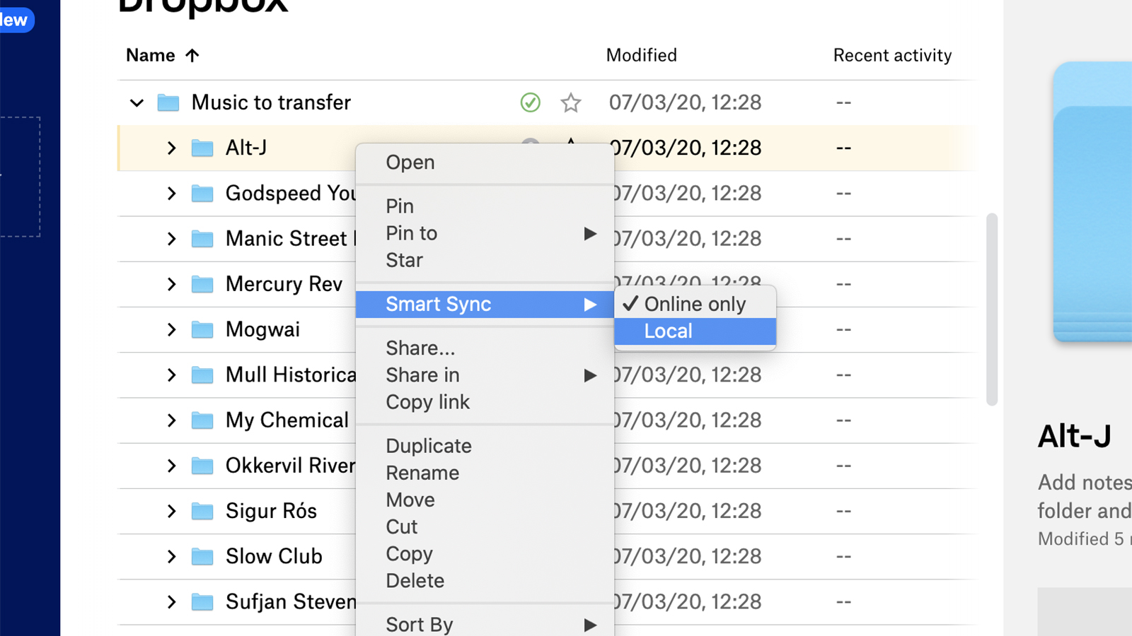 Tell Dropbox which files you want to keep locally. (Screenshot: Dropbox)