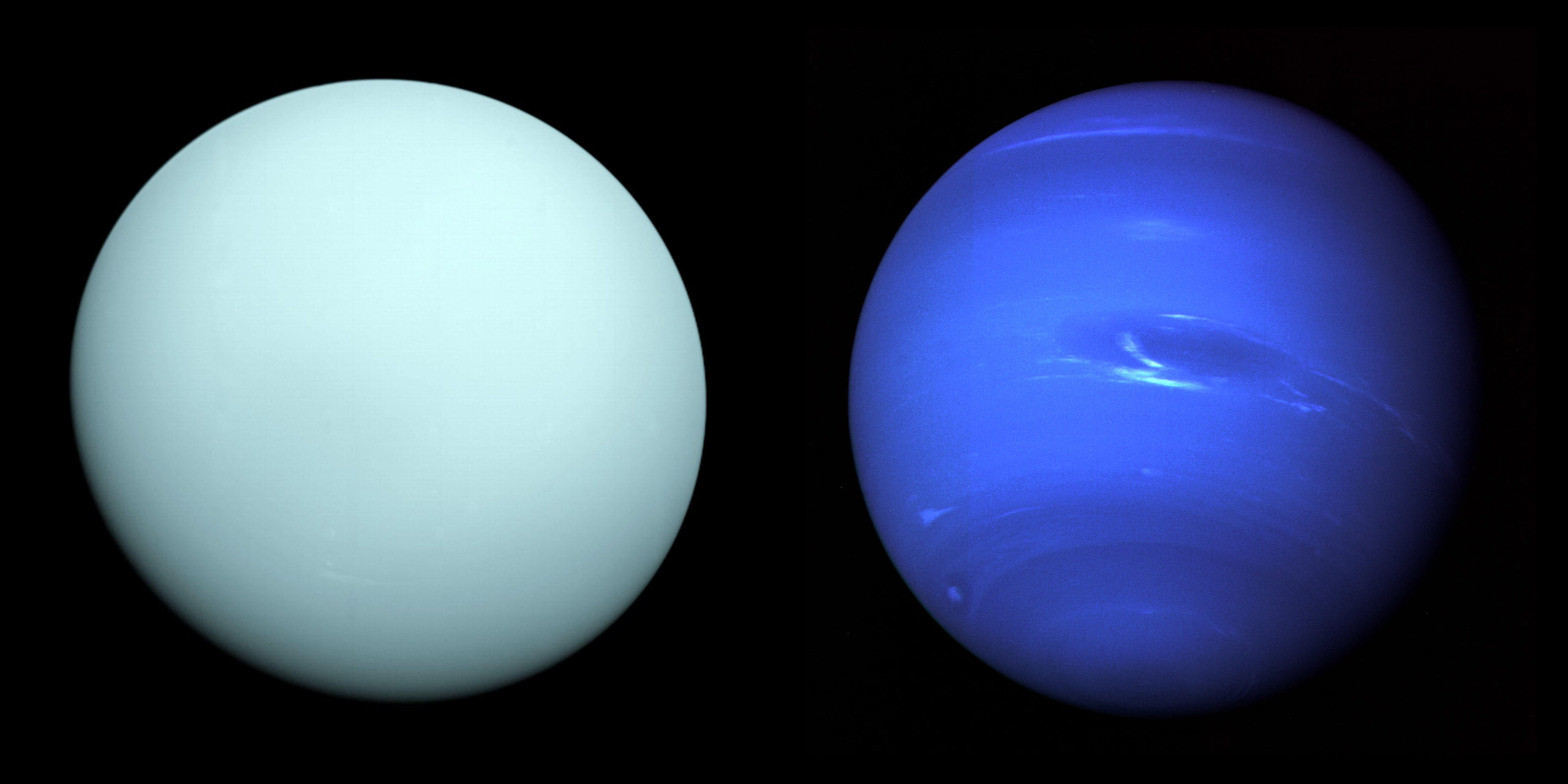 Uranus (left) and Neptune. (Image: NASA/JPL-Caltech)