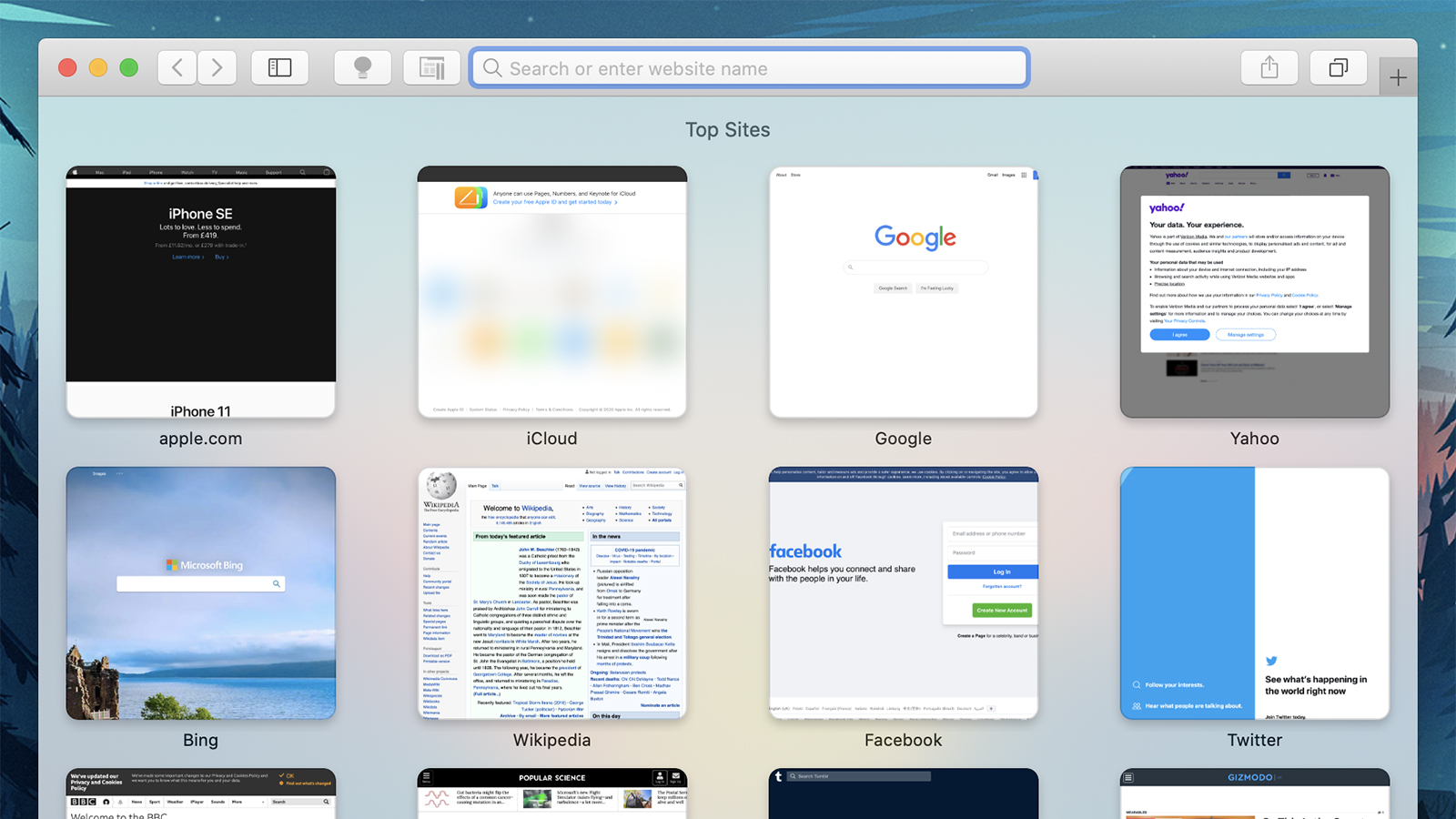 The Top Sites new tab page in Safari. (Screenshot: Safari)