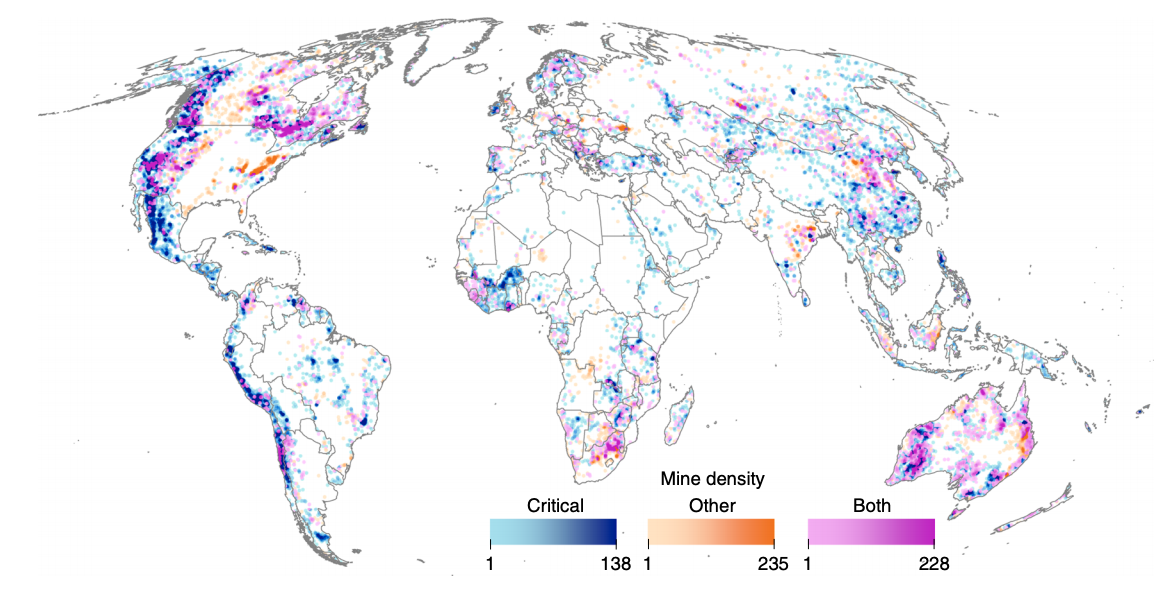  The authors' map of global mining areas and their density. (Graphic: Nature)