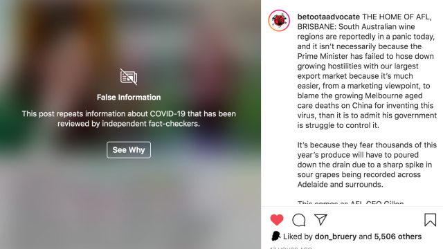Instagram Says This Betoota Advocate Post Is Fake News … Really