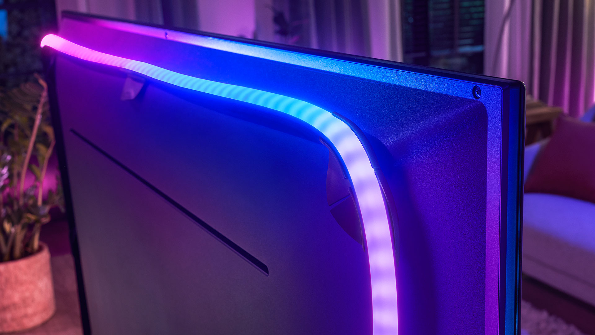 The Play Gradient will come with adhesive mounts to help buyers install the lightstrip on the back of their TVs. (Photo: Philips Hue)