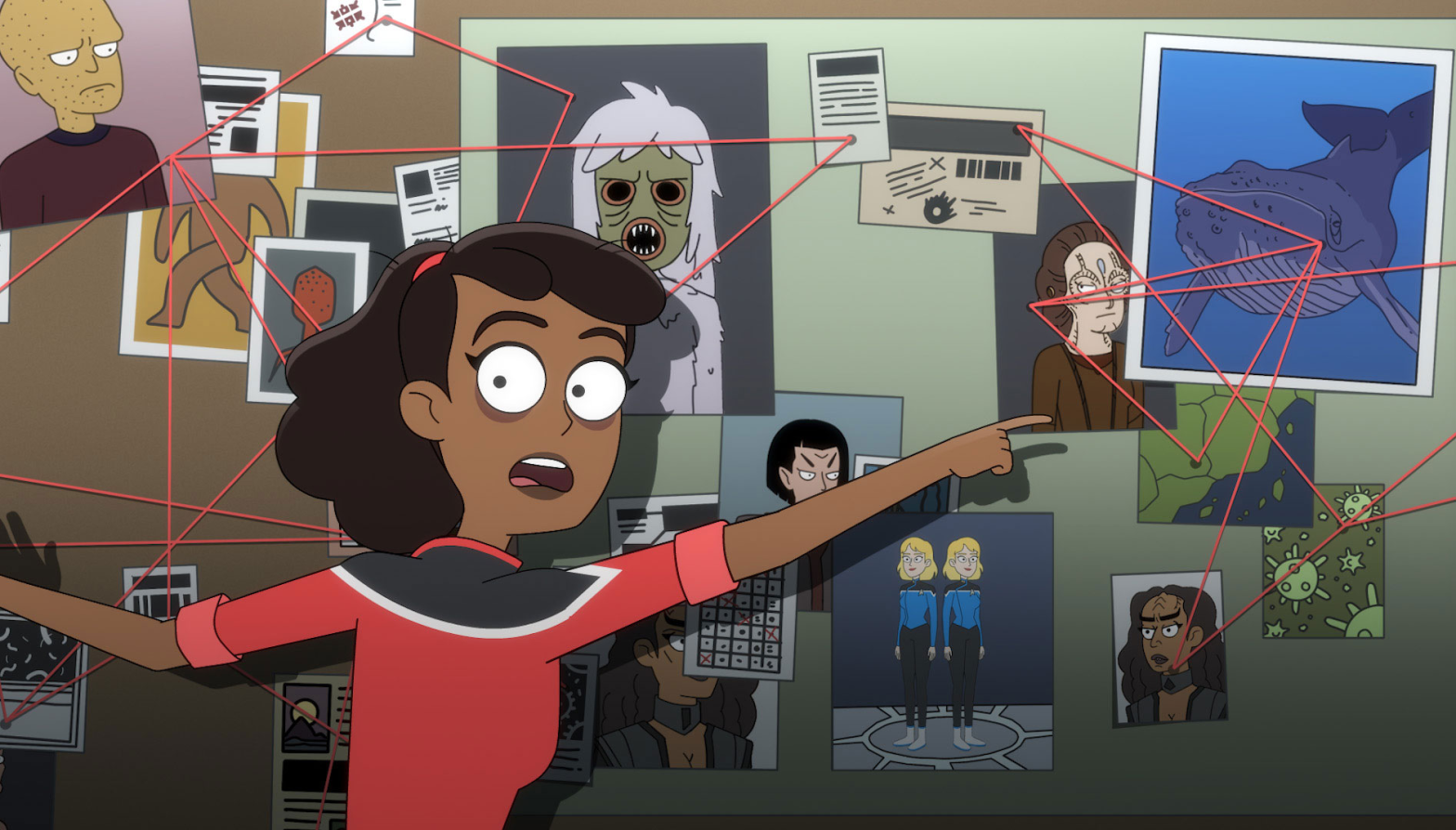 Mariner gets her Star Trek conspiracy board out. (Image: CBS)