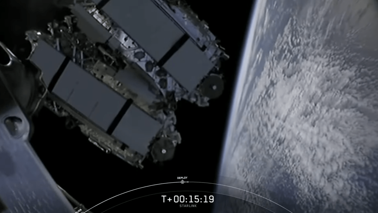 Here's a screenshot from a video feed of SpaceX's latest deployment of 60 new Starlink satellites on September 3.  (Screenshot: SpaceX, Other)