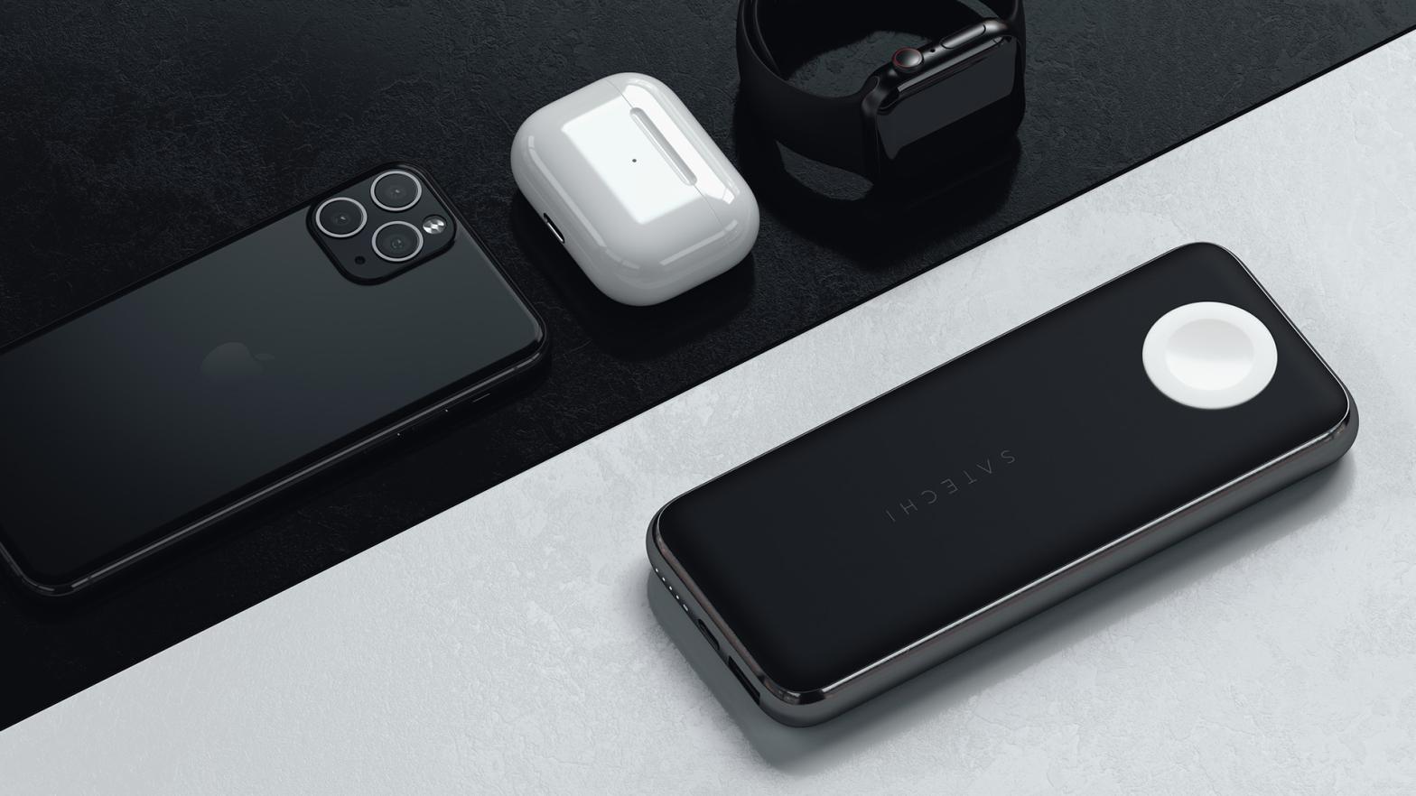 Satechi's new Quatro battery pack supports USB PD and comes with two wireless charging pads — one of which even supports wireless charging for the Apple Watch. (Photo: Satechi)