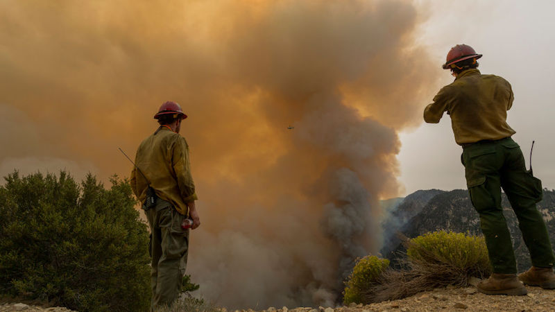 Firefighters monitor the advance of the Bobcat Fire in the Angeles National Forest on September 10, 2020 north of Monrovia, California. (Photo: David McNew, Getty Images)