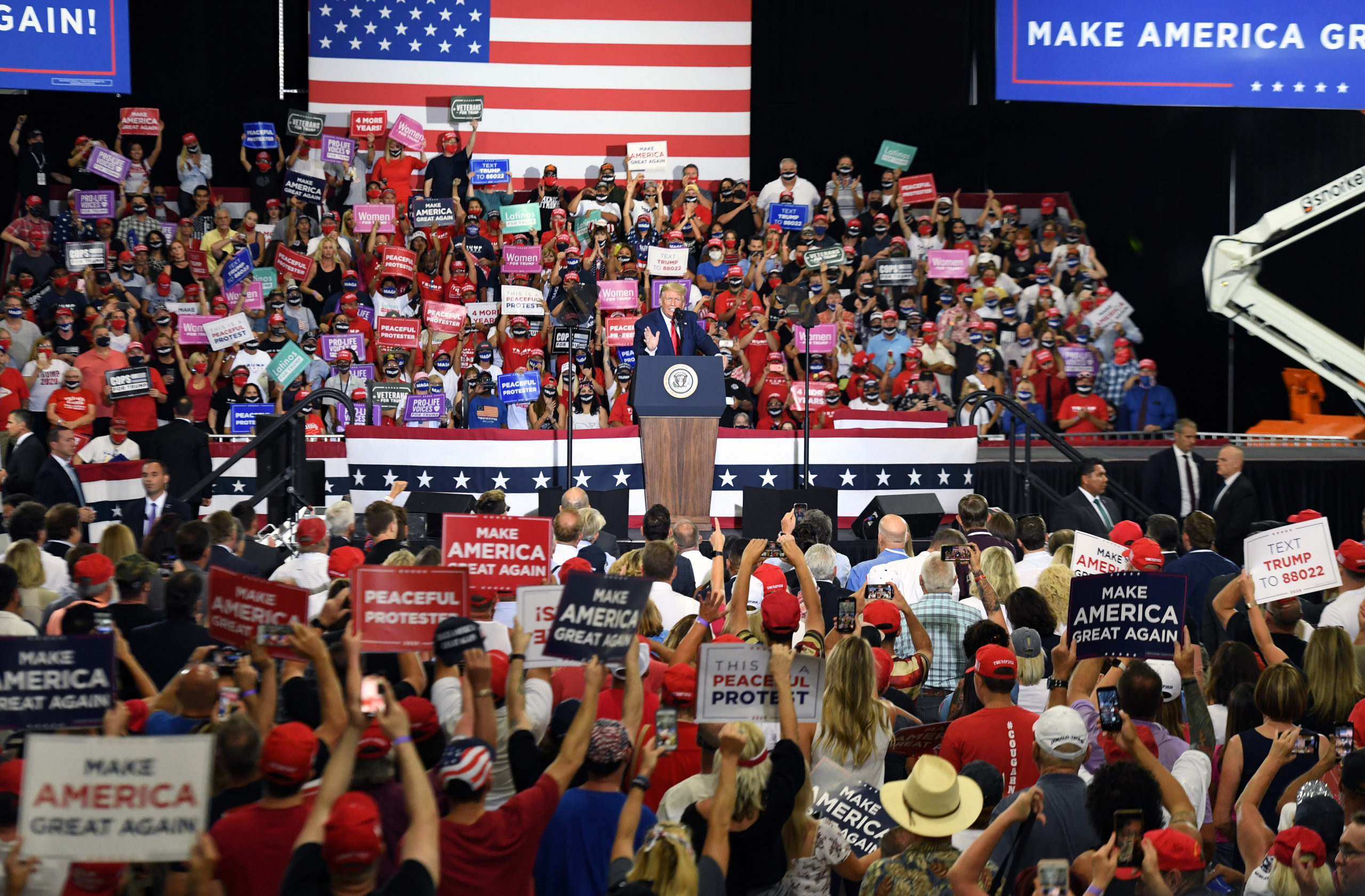 U.S. President Donald Trump speaks during a campaign event at Xtreme Manufacturing on September 13, 2020 in Henderson, Nevada. (Photo: Ethan Miller, Getty Images)