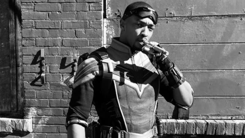 Anthony Mackie as the Falcon on the set of The Falcon and the Winter Soldier. (Photo: Twitter)