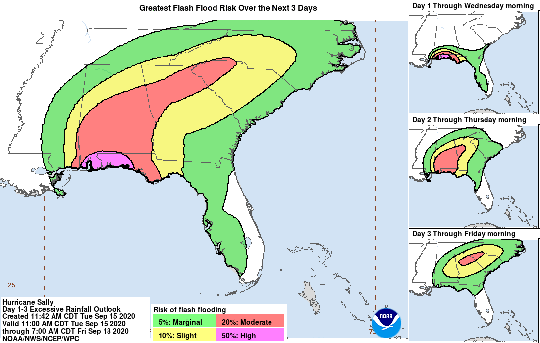 The flash flood potential from Hurricane Sally over the next three days. (Graphic: National Hurricane Centre)