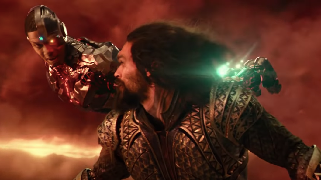 Cyborg and Aquaman hyping the shit out of one another in the midst of a battle to save the world. (Image: Warner Bros.)