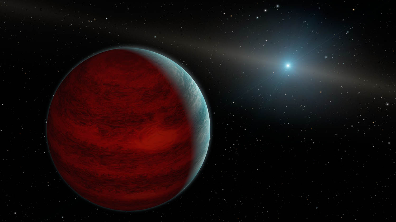Artist's depiction of a Jupiter-sized planet in orbit around a white dwarf. Incredibly, the two objects in the image are actually close to scale, as white dwarfs are roughly the size of Earth.  (Image: NASA/JPL)