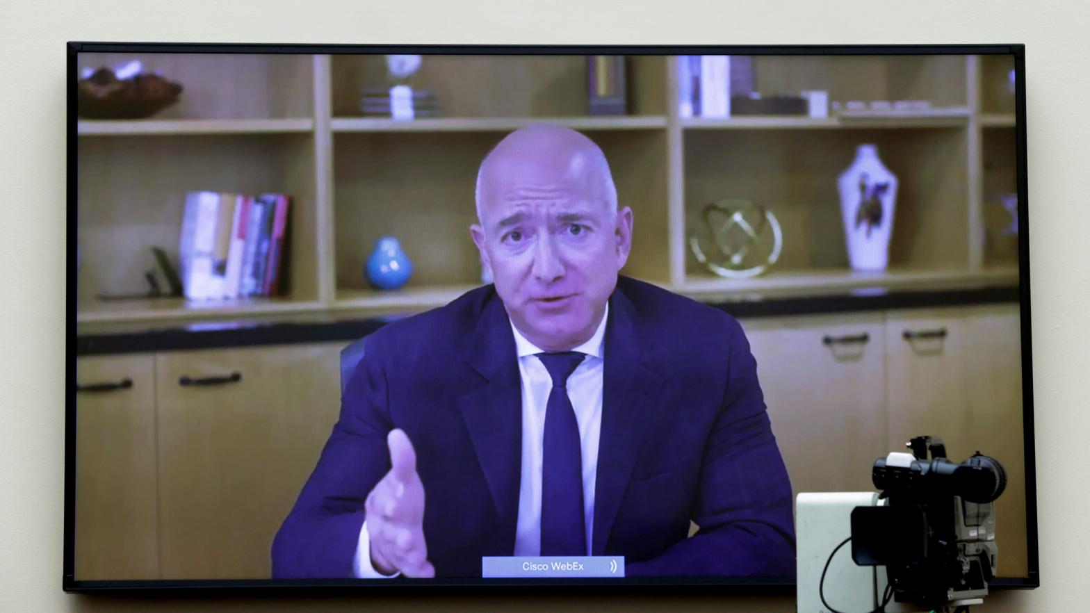 Amazon CEO Jeff Bezos testifies via video conference during the House Judiciary Committee. (Photo: Graeme Jennings-Pool, Getty Images)