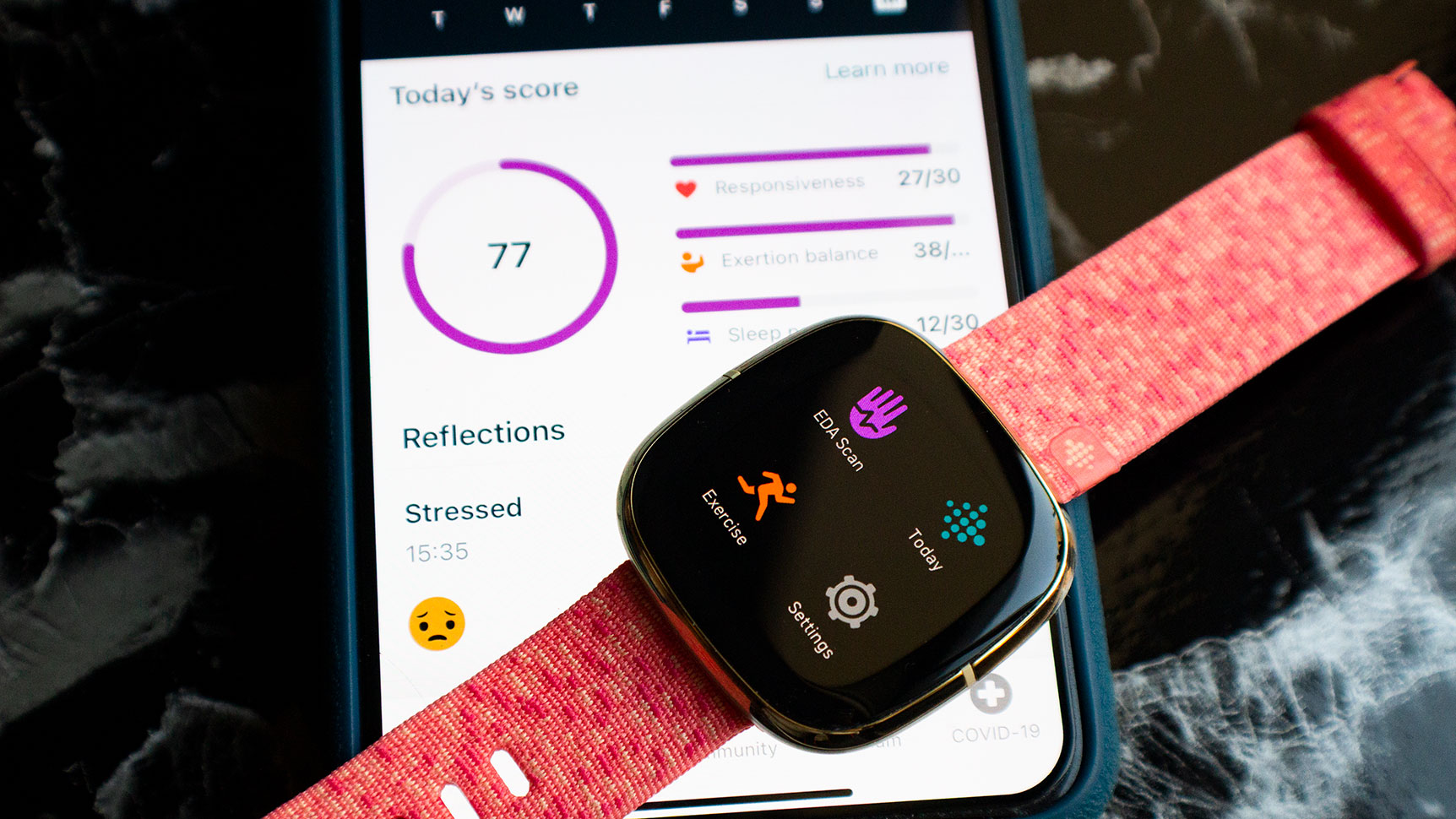I didn't sleep well and I'm on deadline. Fitbit's stress-tracking and mindfulness features are among the most thoughtful out there.  (Photo: Victoria Song/Gizmodo)