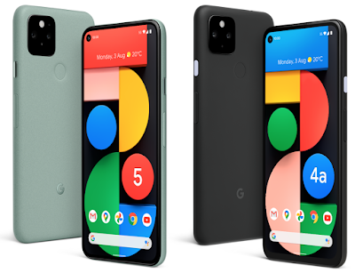 photograph of the Google Pixel 5 and Pixel 4a with 5g