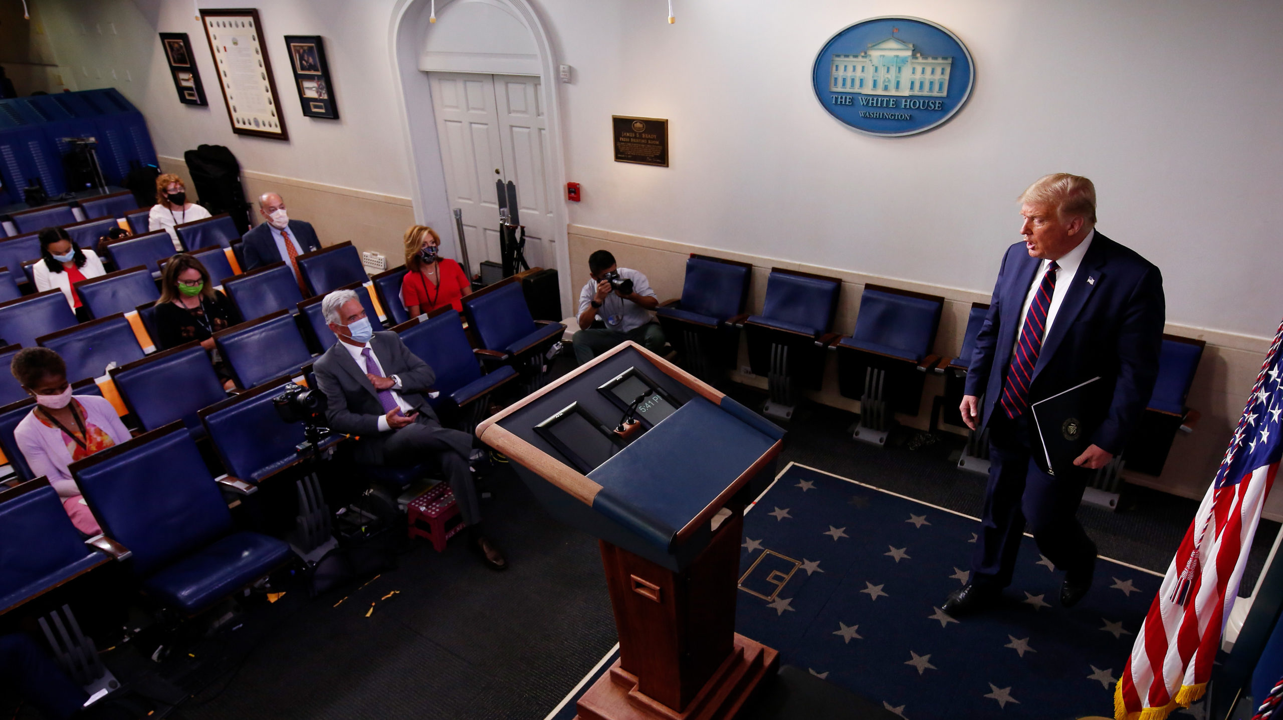 U.S. President Donald Trump arrives at a news conference in the James Brady Briefing Room of the White House July 30, 2020. (Photo: Alex Wong, Getty Images)