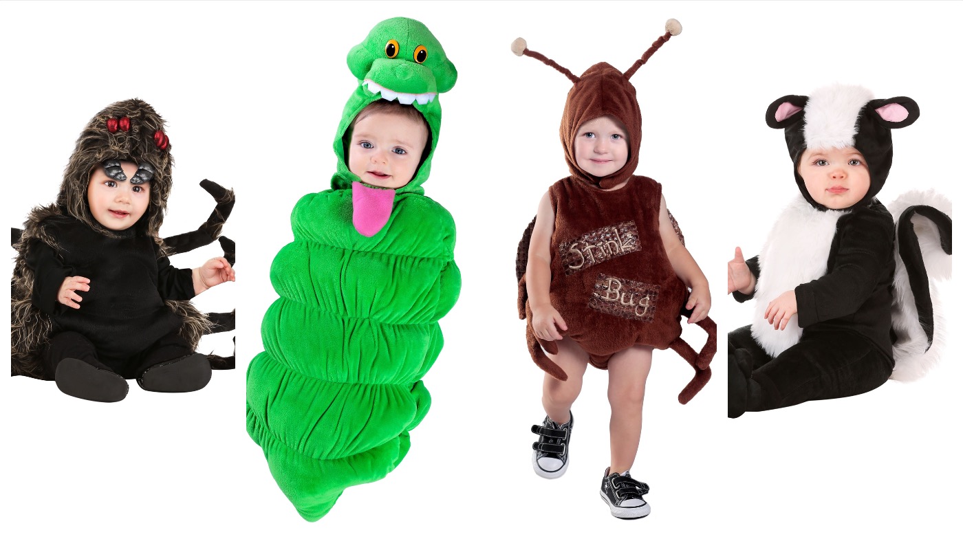 From left: Infant Talan the Tarantula, Infant Slimer Bunting, Infant Stink Bug, Infant Skunk. (Image: Halloween Costumes)