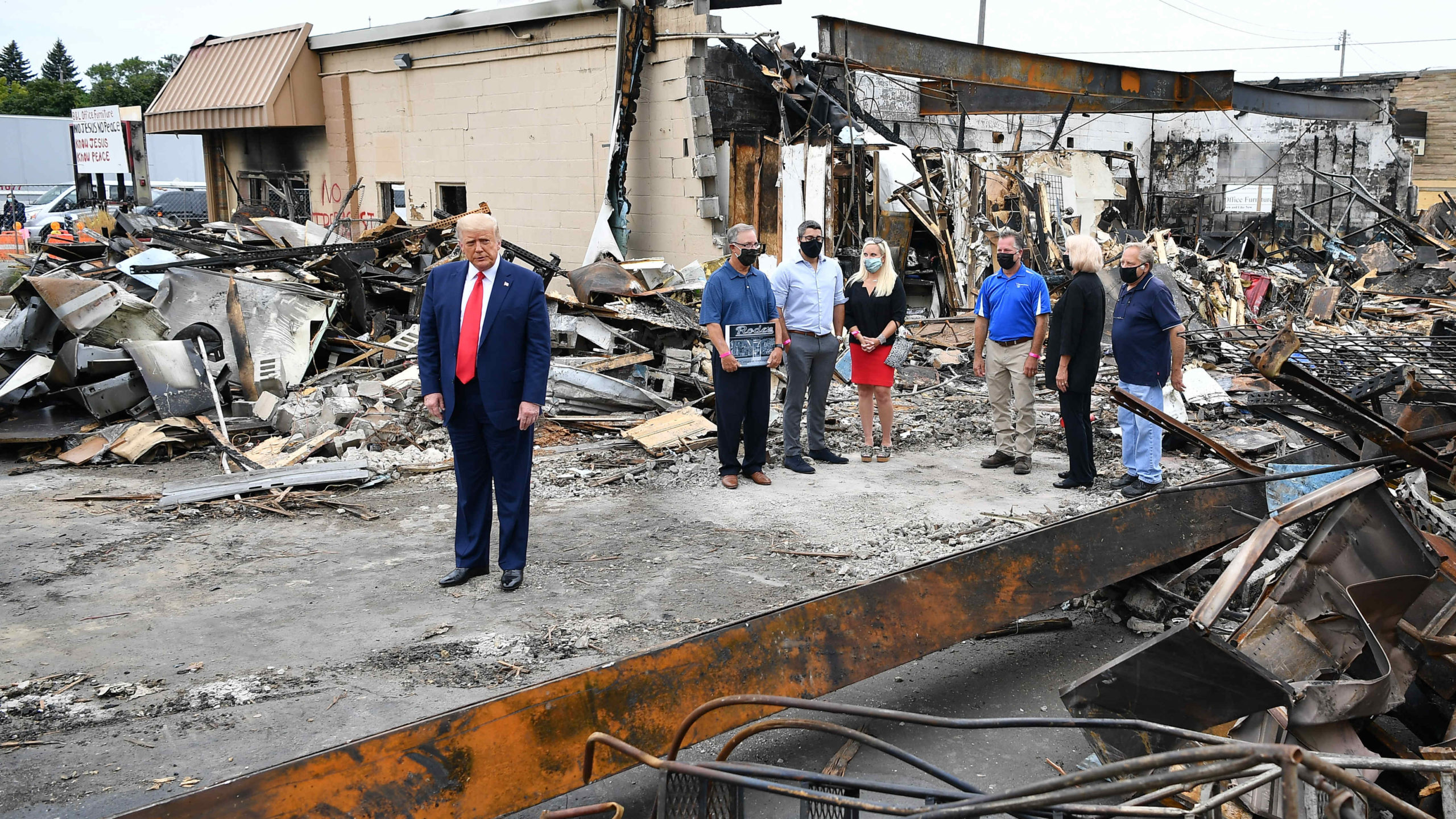 U.S. President Donald Trump tours an area affected by civil unrest in Kenosha, Wisconsin on September 1, 2020 (Photo: Mandel Ngan / AFP, Getty Images)