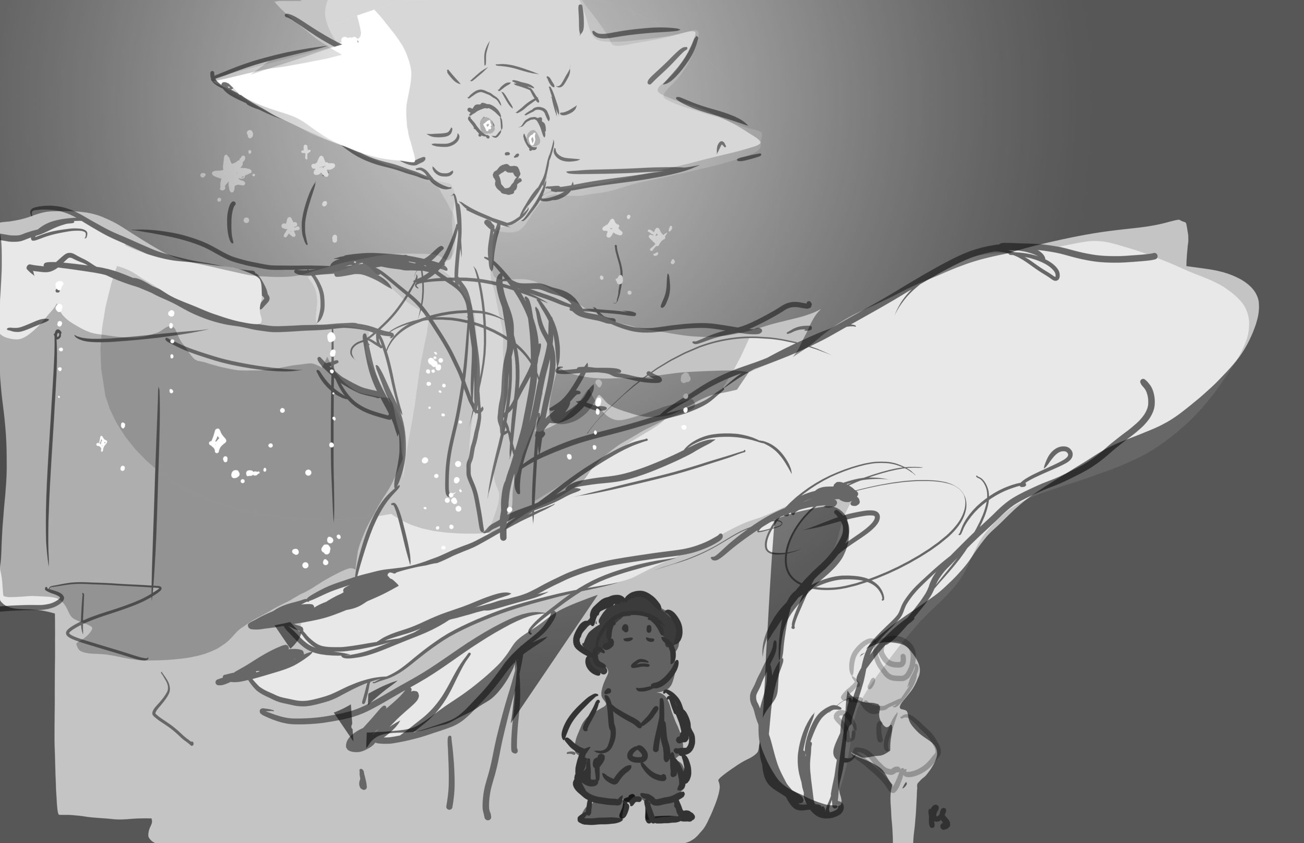 Early concept art featuring White Diamond, Steven, and Volleyball. (Illustration: Rebecca Sugar)