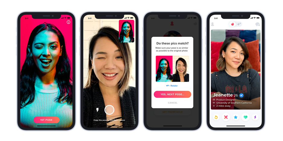 A display of how Tinder's photo verification works